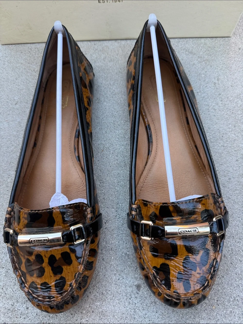 Coach Berdina Patent Leopard Driving Loafers - Brown/Black Size 9.5 Women’s - Picture 2 of 7